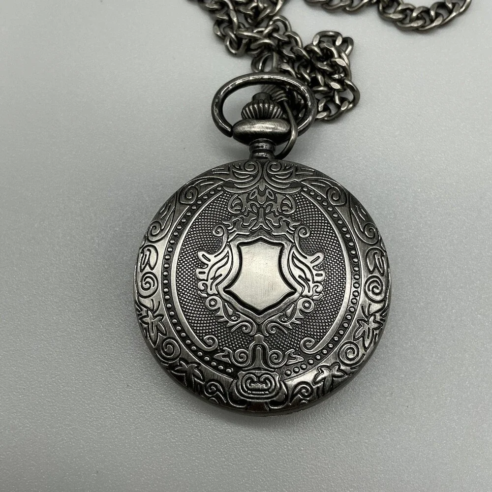 Vintage Collection Pocket Watch Men 46mm Silver Tone Utah 1896 Chain New Battery